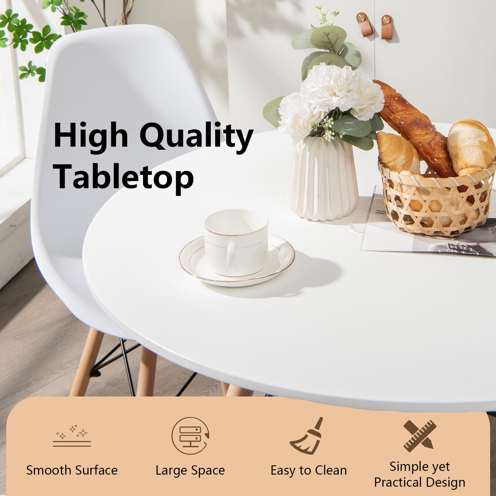 Modern Kitchen Round Dining Room Table with Solid Beech Wood Legs with TSCA Certification for Small Places