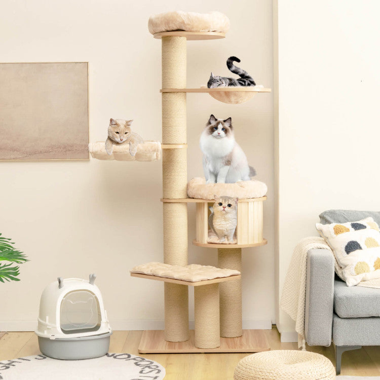 Modern Tall Cat Tree Tower Condo with Scratch Posts and Washable Mats