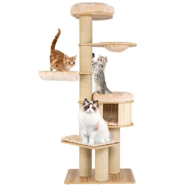 Modern Tall Cat Tree Tower Condo with Scratch Posts and Washable Mats