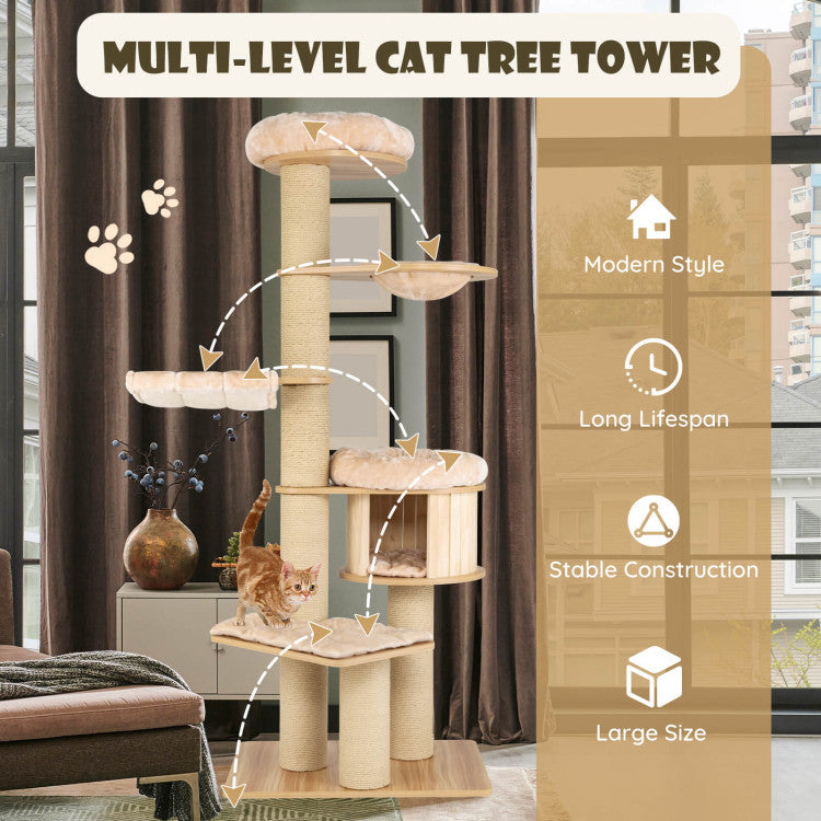 Modern Tall Cat Tree Tower Condo with Scratch Posts and Washable Mats