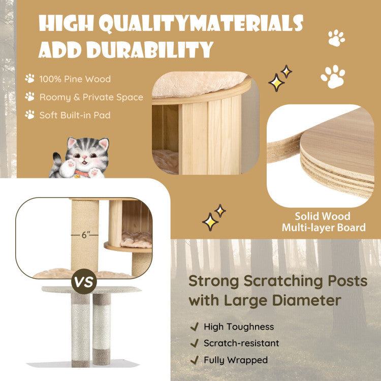 Modern Tall Cat Tree Tower Condo with Scratch Posts and Washable Mats