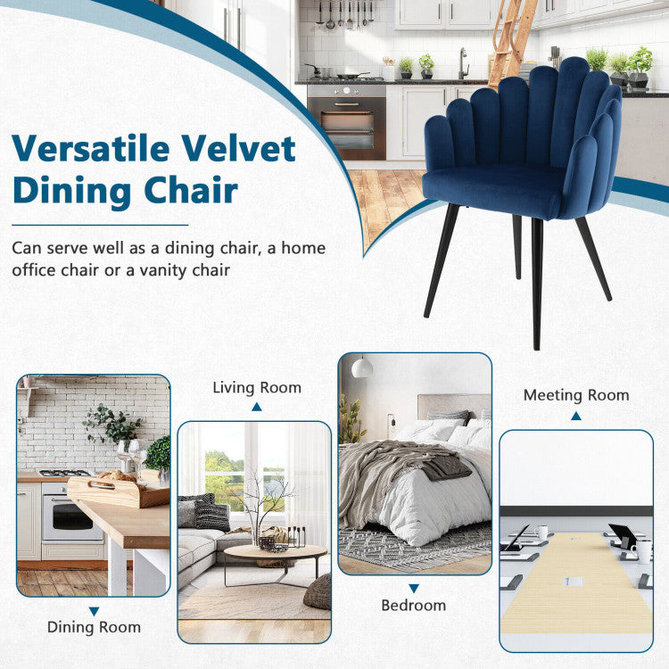 Modern Velvet Dining Chair with Metal Base and Petal Backrest