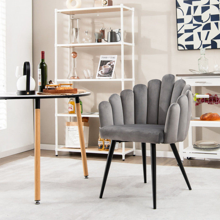 Modern Velvet Dining Chair with Metal Base and Petal Backrest