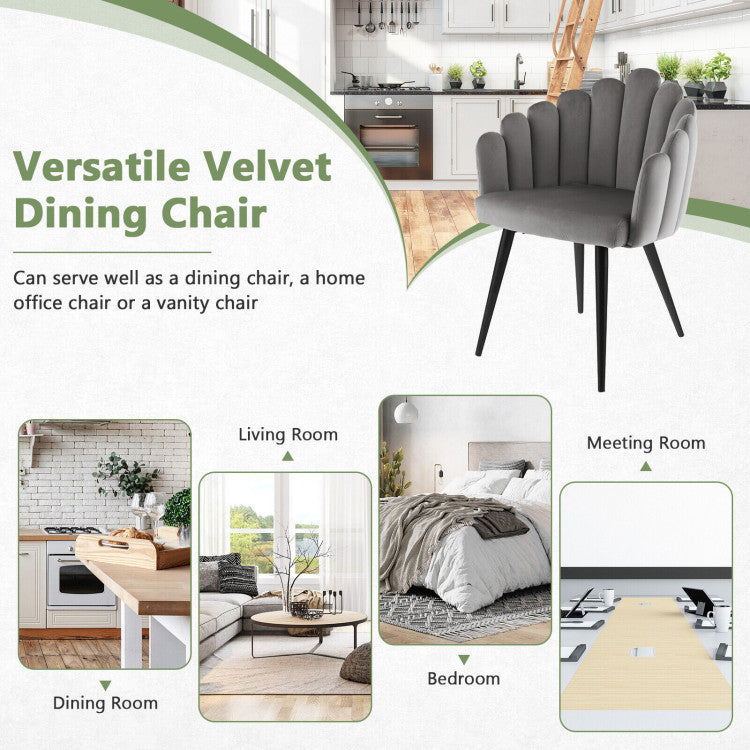 Modern Velvet Dining Chair with Metal Base and Petal Backrest