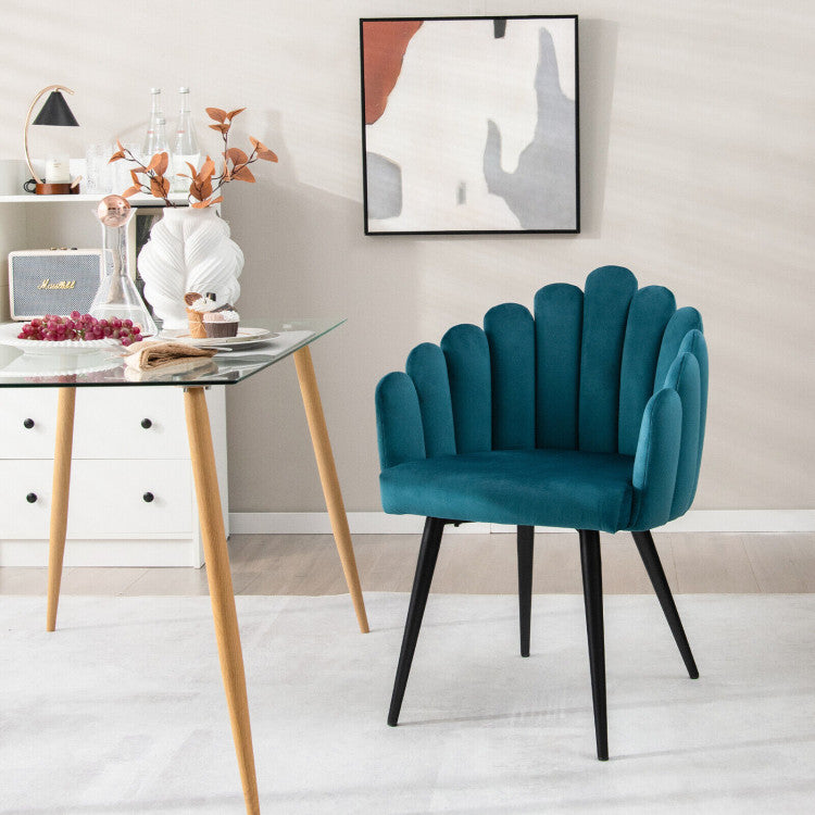 Modern Velvet Dining Chair with Metal Base and Petal Backrest