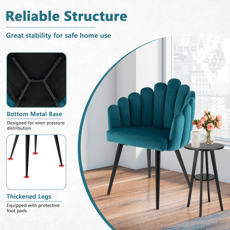 Modern Velvet Dining Chair with Metal Base and Petal Backrest