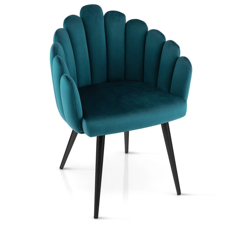 Modern Velvet Dining Chair with Metal Base and Petal Backrest