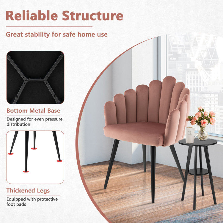 Modern Velvet Dining Chair with Metal Base and Petal Backrest