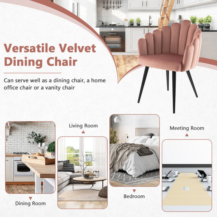 Modern Velvet Dining Chair with Metal Base and Petal Backrest