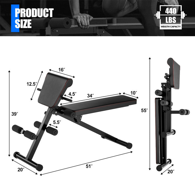 Multi-Functional Folding Full Body Exercise Weight Bench with Adjustable Height