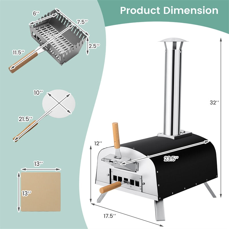 Multi-Fuel Pizza Oven Outdoor Wood Fired Propane Pizza Oven Portable Pizza Maker with Pizza Stone & Built-in Thermometer