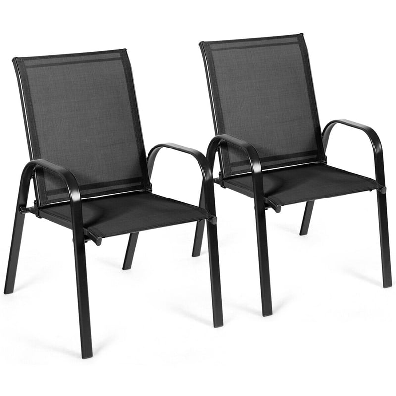 2 PCS Patio Chairs Outdoor Dining Chairs with Breathable Fabric & Steel Frame