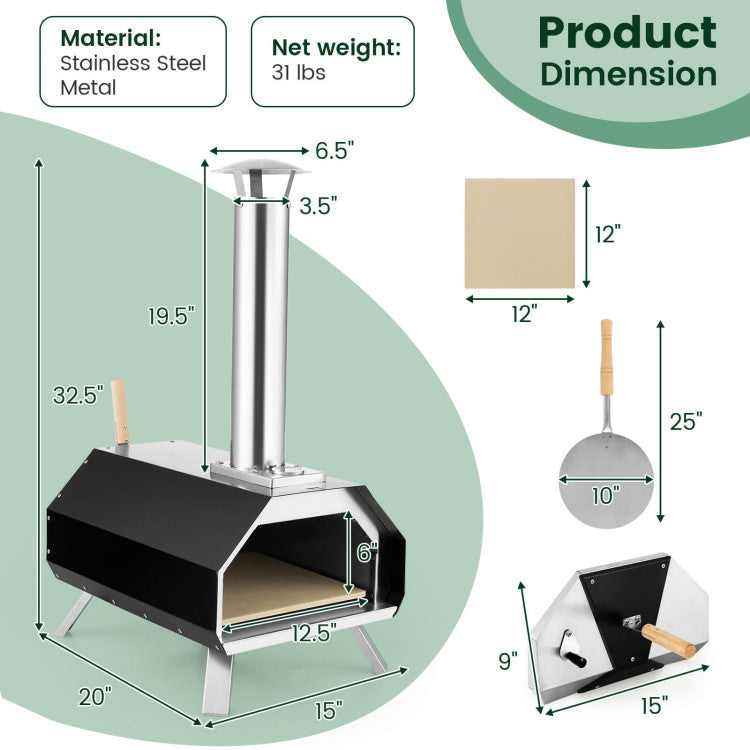 Outdoor Foldable Pizza Oven with Pizza Stone and Removable Oven Door for Camping