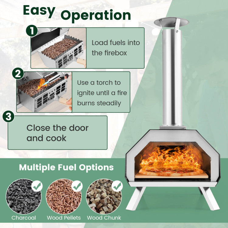 Outdoor Foldable Pizza Oven with Pizza Stone and Removable Oven Door for Camping