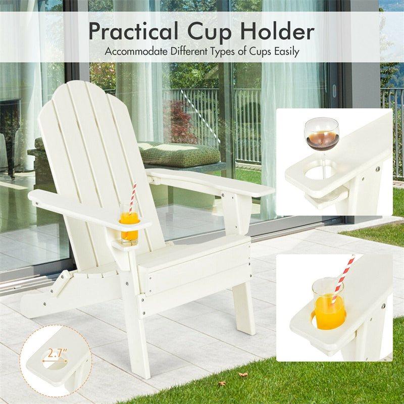 Outdoor Patio Folding Adirondack Chair with Built-in Cup Holder for Backyard Balcony