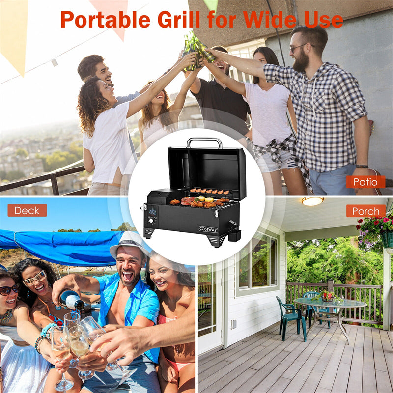 Outdoor Portable Tabletop Pellet Grill BBQ Smoker Grill with Digital Temperature Control