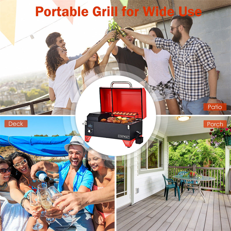 Outdoor Portable Tabletop Pellet Grill BBQ Smoker Grill with Digital Temperature Control