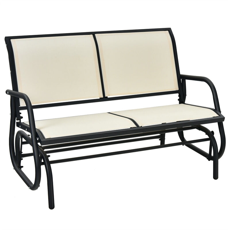 2 Person Outdoor Glider Bench 48" Backyard Loveseat Rocker Lounge Chair Patio Swing Glider Bench with Metal Frame