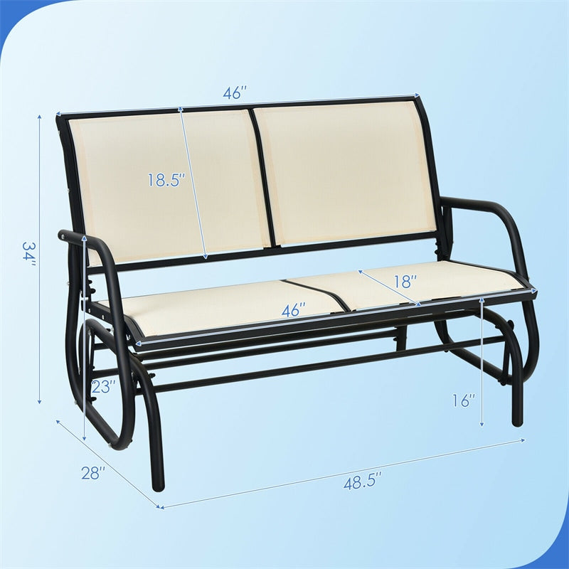 2 Person Outdoor Glider Bench 48" Backyard Loveseat Rocker Lounge Chair Patio Swing Glider Bench with Metal Frame