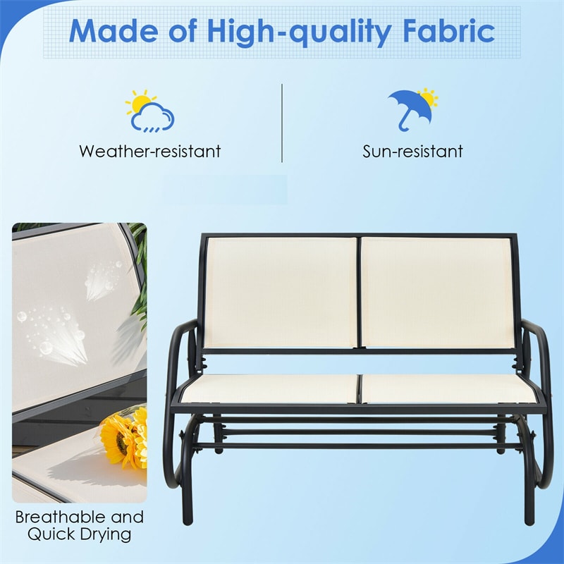 2 Person Outdoor Glider Bench 48" Backyard Loveseat Rocker Lounge Chair Patio Swing Glider Bench with Metal Frame