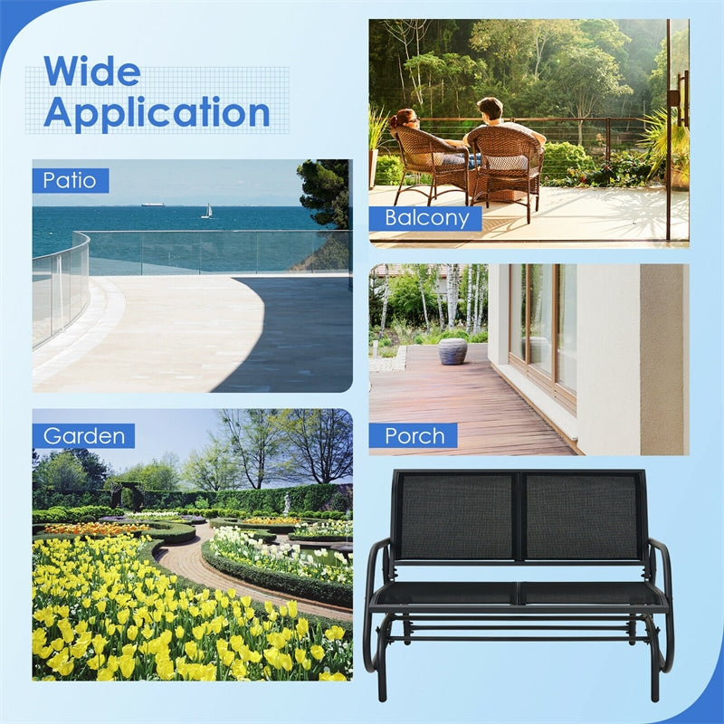 2 Person Outdoor Glider Bench 48" Backyard Loveseat Rocker Lounge Chair Patio Swing Glider Bench with Metal Frame