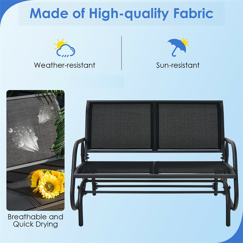 2 Person Outdoor Glider Bench 48" Backyard Loveseat Rocker Lounge Chair Patio Swing Glider Bench with Metal Frame