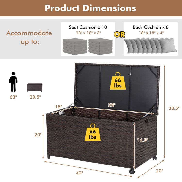 Outdoor Wicker Storage Box with Zippered Liner and Wheels for Patio