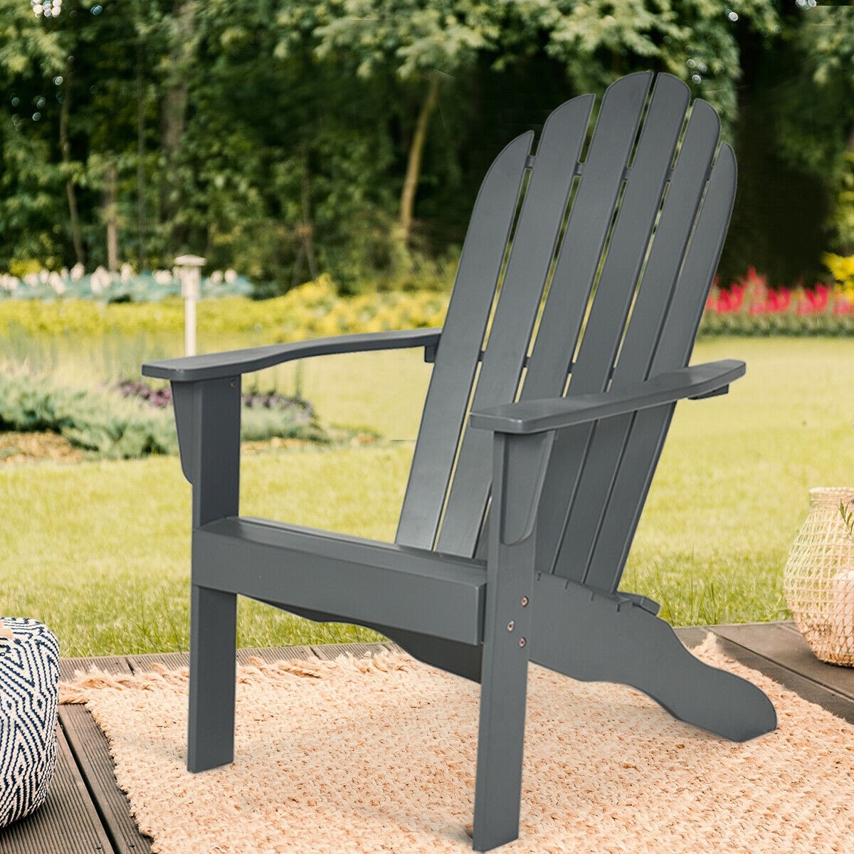 Outdoor Wooden Adirondack Chair Patio Garden Armchairs with Slatted Seat