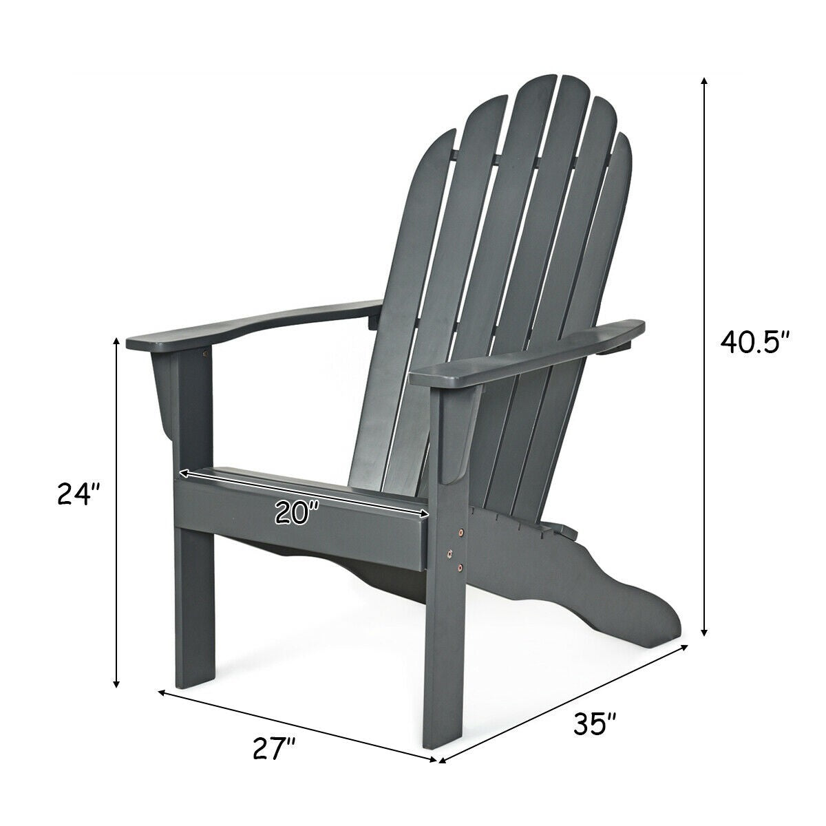 Outdoor Wooden Adirondack Chair Patio Garden Armchairs with Slatted Seat