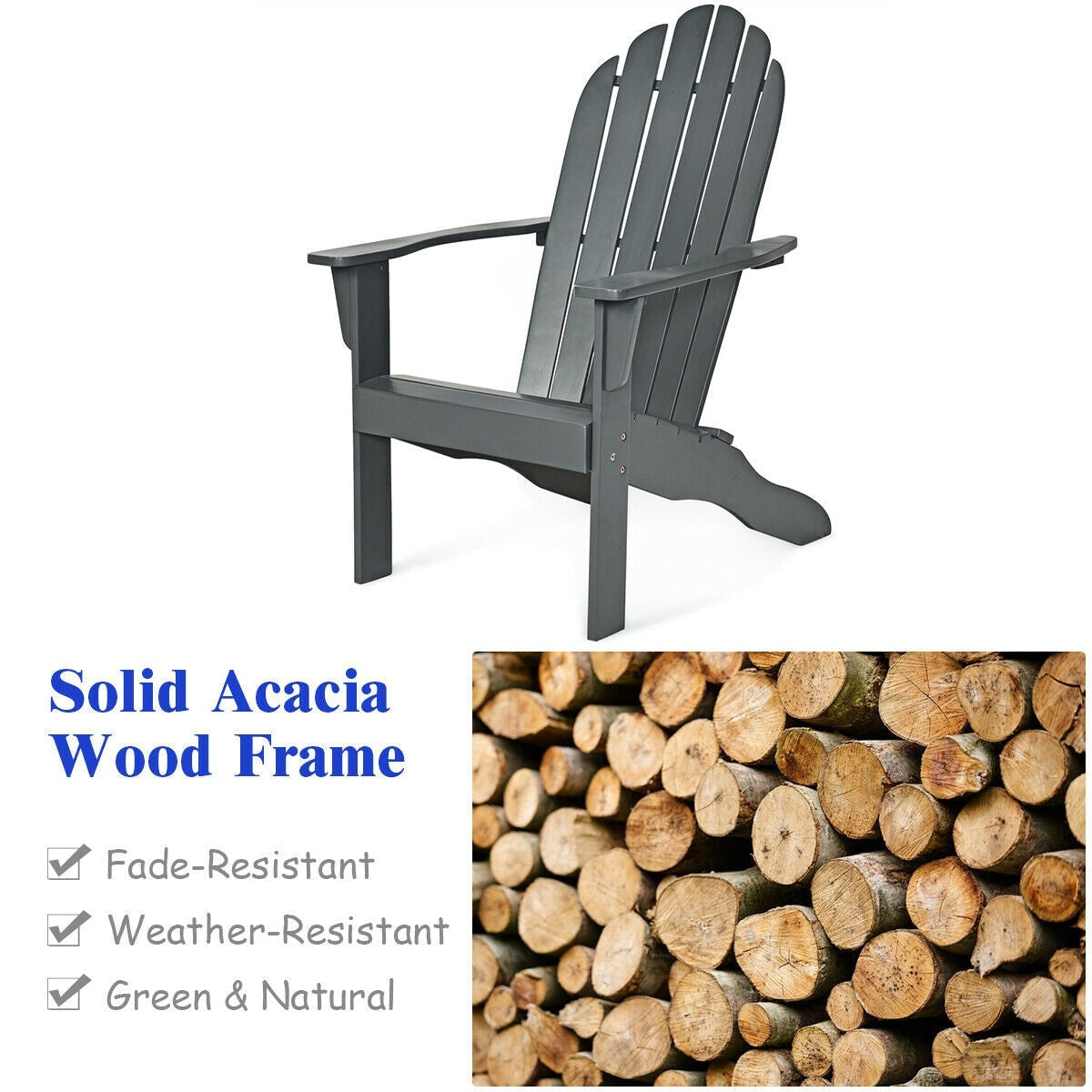 Outdoor Wooden Adirondack Chair Patio Garden Armchairs with Slatted Seat