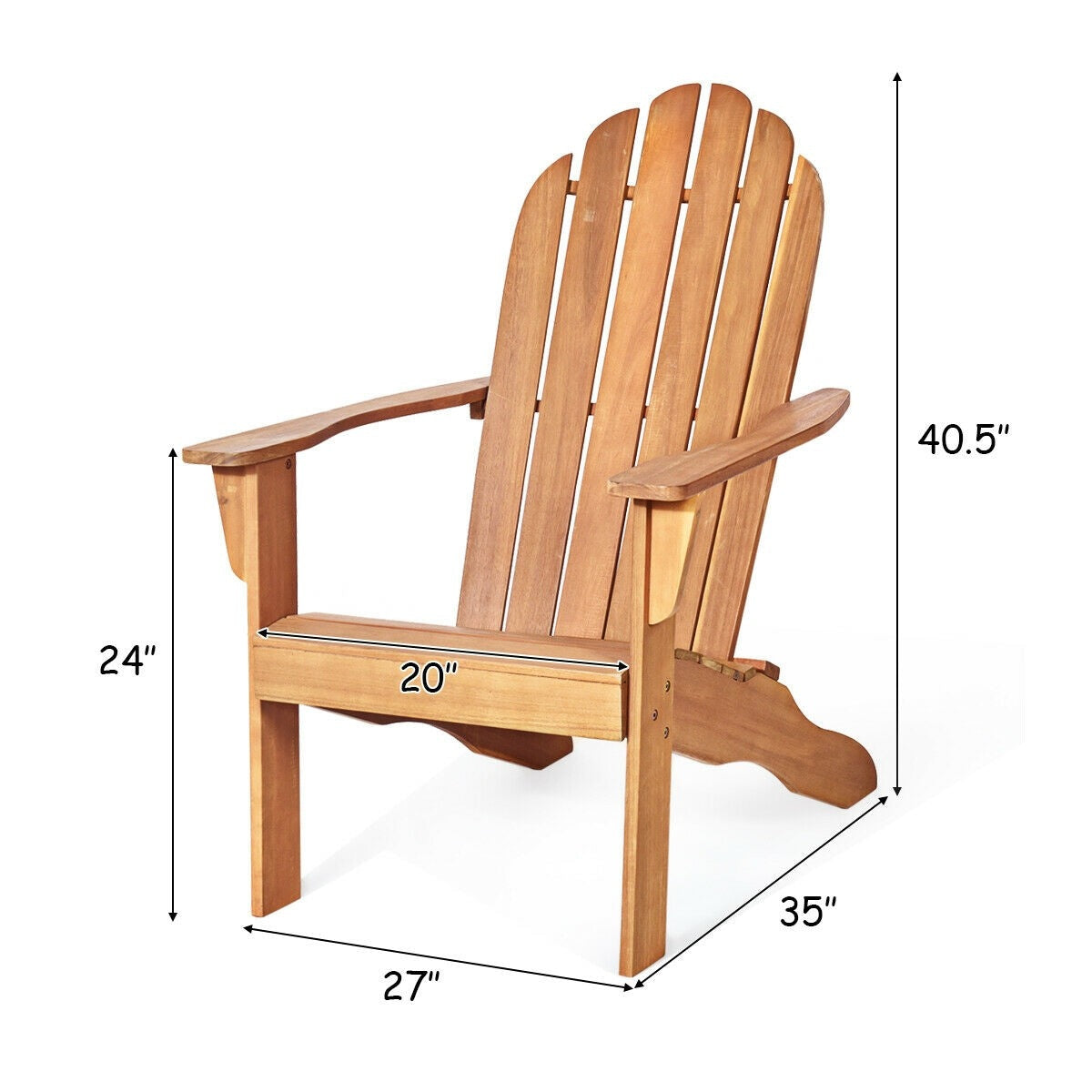 Outdoor Wooden Adirondack Chair Patio Garden Armchairs with Slatted Seat