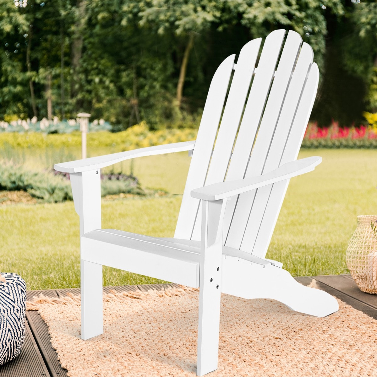 Outdoor Wooden Adirondack Chair Patio Garden Armchairs with Slatted Seat