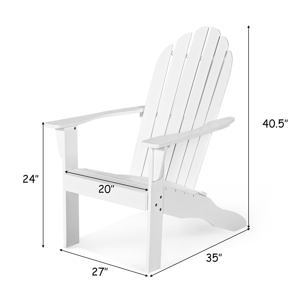 Outdoor Wooden Adirondack Chair Patio Garden Armchairs with Slatted Seat