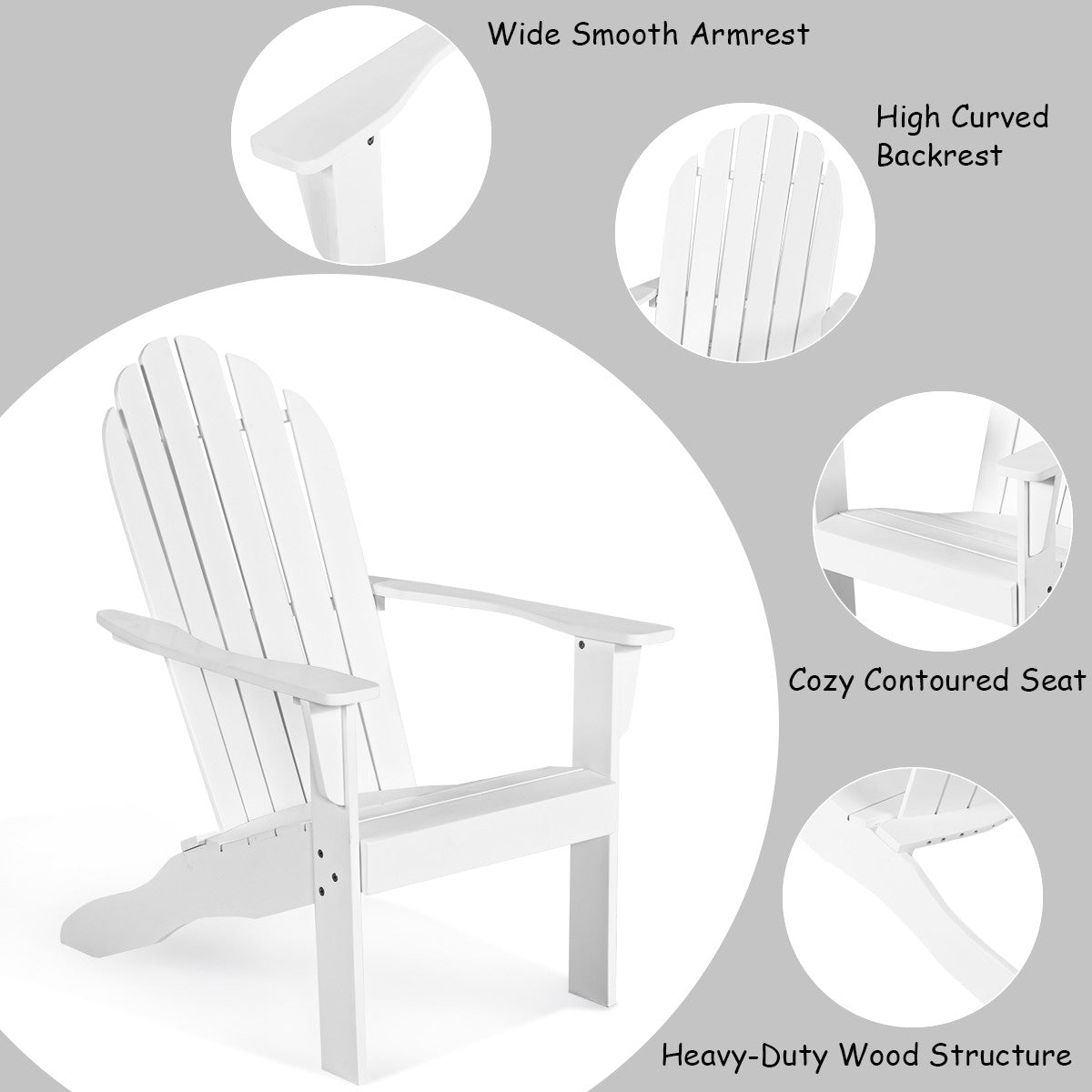 Outdoor Wooden Adirondack Chair Patio Garden Armchairs with Slatted Seat