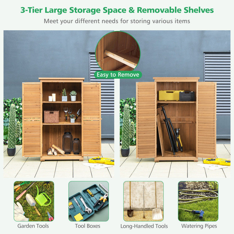 Outdoor Wooden Garden Tool Storage Cabinet with Removable Shelves and Lock