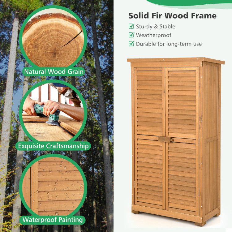 Outdoor Wooden Garden Tool Storage Cabinet with Removable Shelves and Lock