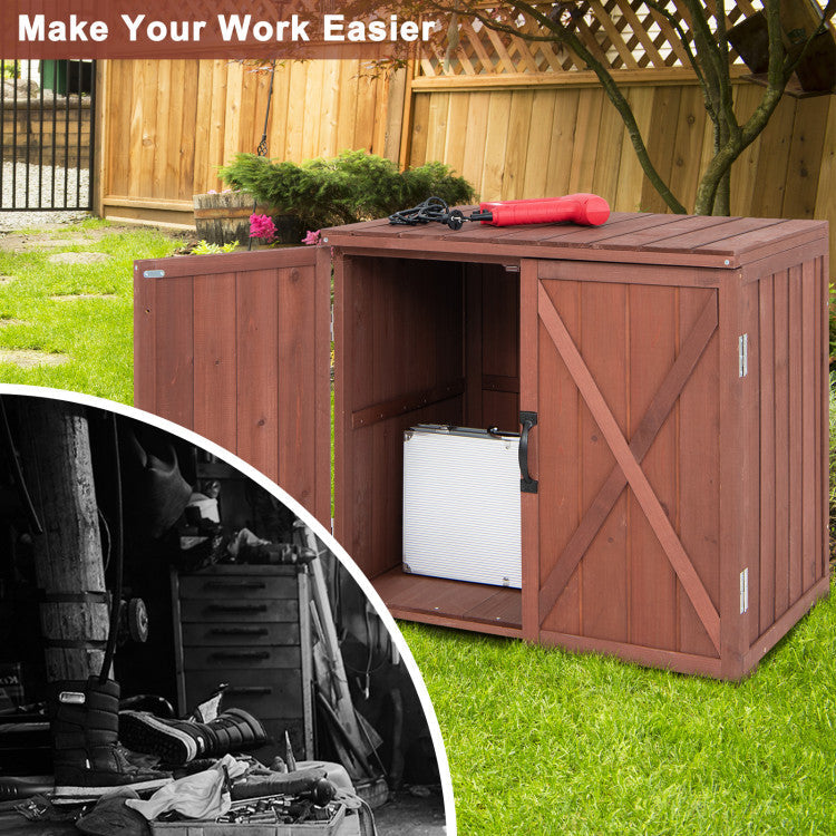 Outdoor Wooden Storage Cabinet with Double Doors for Tools