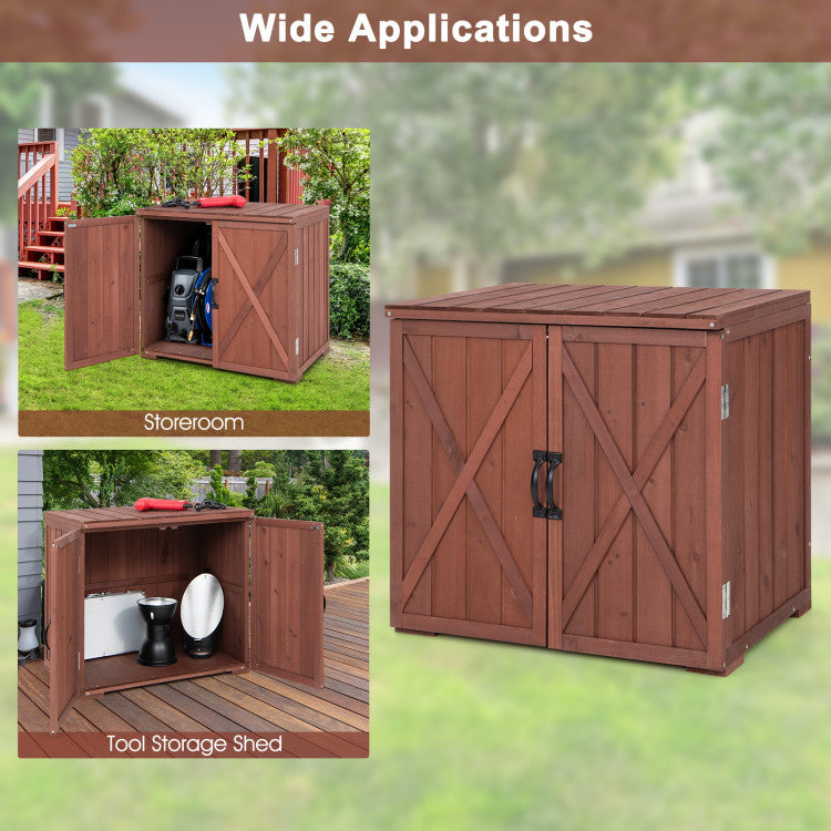 Outdoor Wooden Storage Cabinet with Double Doors for Tools