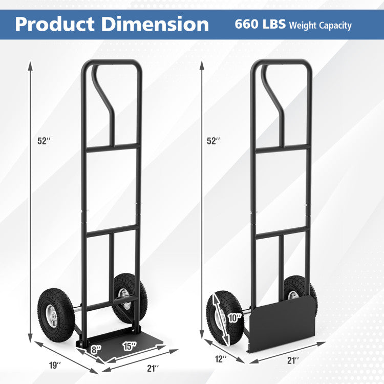 P-Handle Hand Truck with Foldable Load Plate for Warehouse Garage