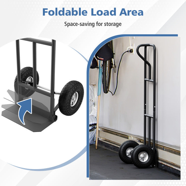 P-Handle Hand Truck with Foldable Load Plate for Warehouse Garage