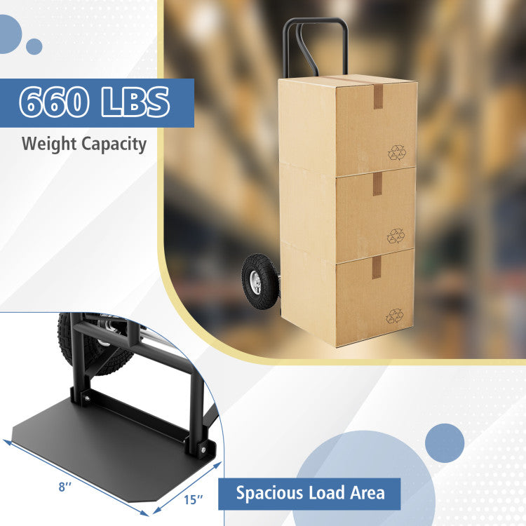 P-Handle Hand Truck with Foldable Load Plate for Warehouse Garage