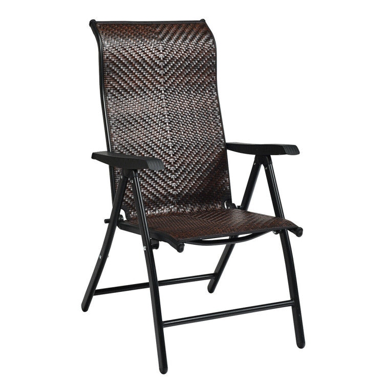 Patio Rattan Folding Chair with Armrest and Adjustable Backrest