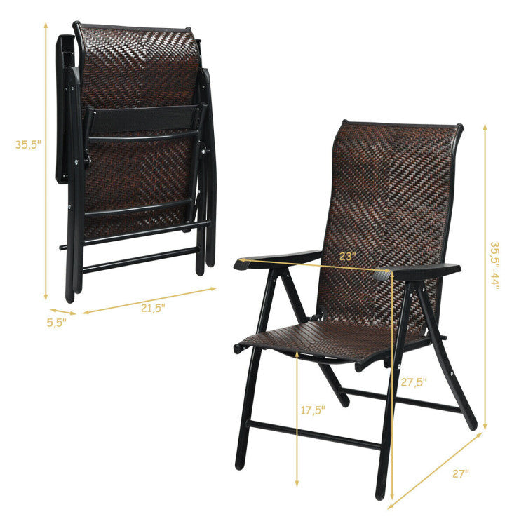 Patio Rattan Folding Chair with Armrest and Adjustable Backrest