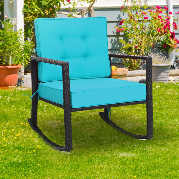 Patio Rattan Rocker Outdoor Rocking Chair with Comfort Cushion