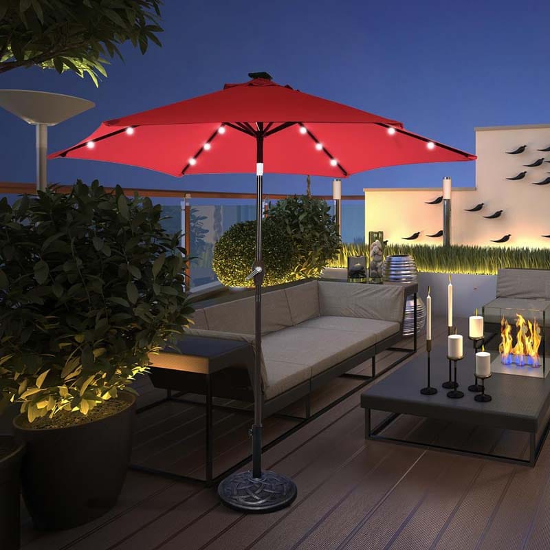 Outdoor 9 FT Offset Patio Umbrella with Solar LED Light