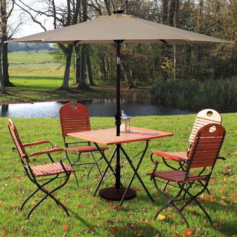 Outdoor 9 FT Offset Patio Umbrella with Solar LED Light