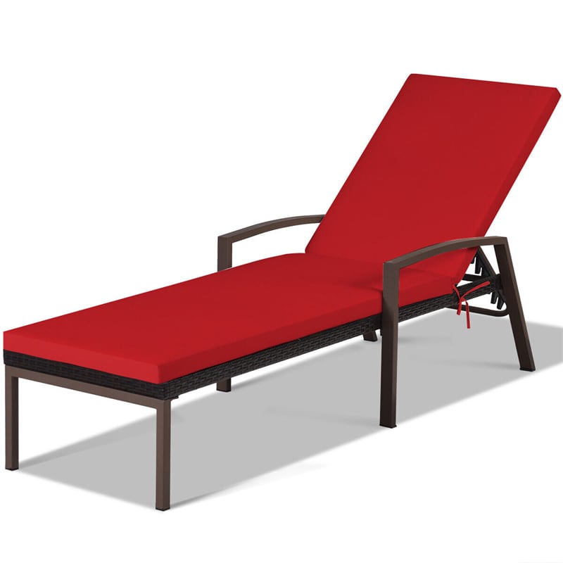 Patio Rattan Lounge Chair Outdoor Wicker Sun Lounger with Adjustable Backrest & Cushions