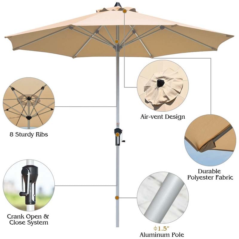 9' Patio Outdoor Market Umbrella Patio Table Umbrella with Aluminum Pole