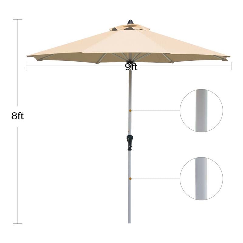 9' Patio Outdoor Market Umbrella Patio Table Umbrella with Aluminum Pole