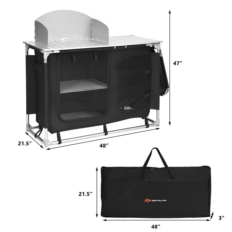 Portable Camping Kitchen Outdoor Cooking Table with Storage Organizer & Sink